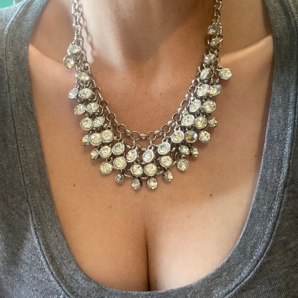 Silvertone And Rhinestone Statement Necklace - image 1
